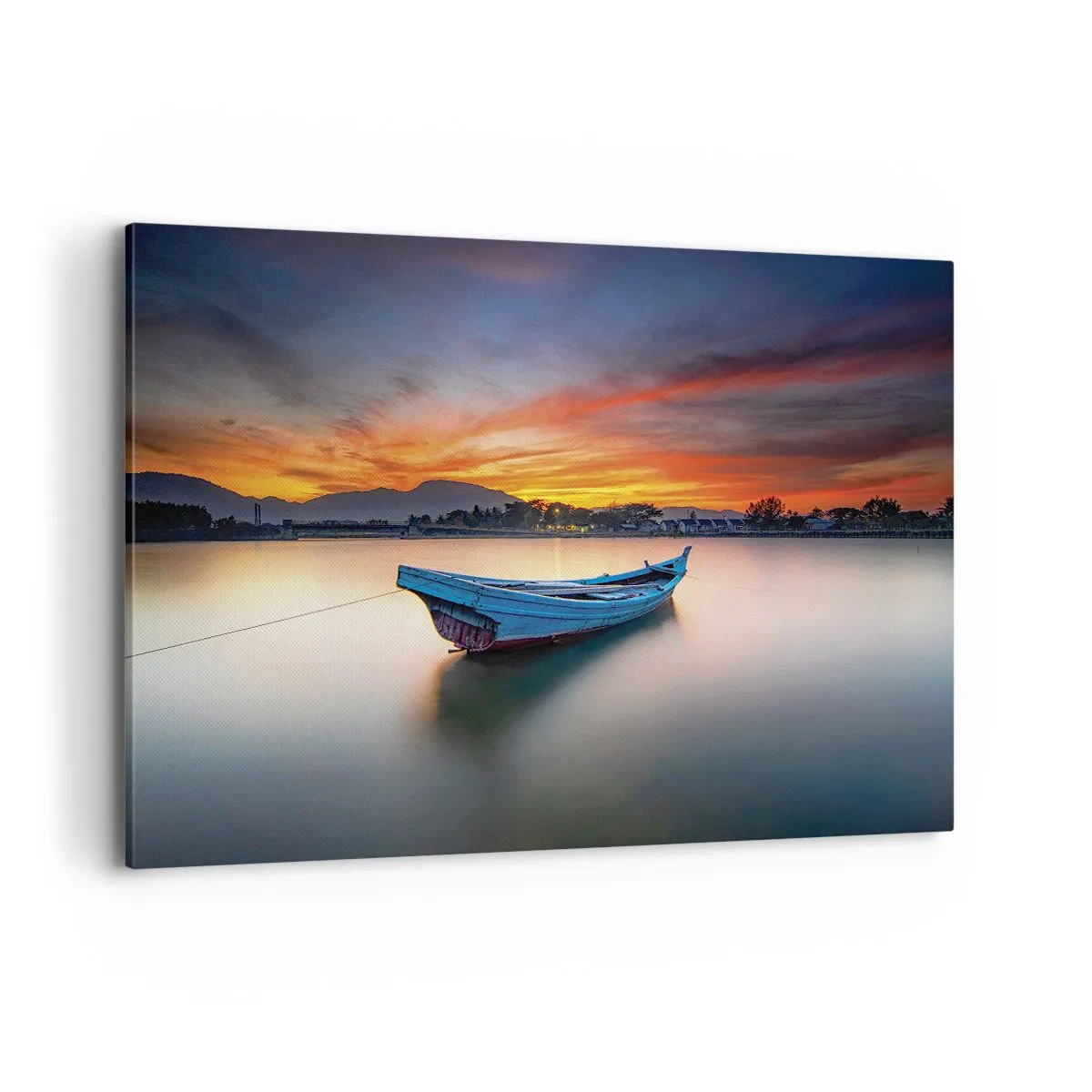 Impression sur toile - Image sur toile - Un bateau sur l'eau pendant un coucher de soleil pittoresque - 100x70cm - Une bonne nuit arrive - Décoration murale moderne pour le salon et la chambre ARTTOR