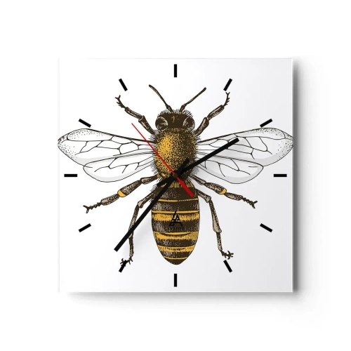 Horloge murale - Pendule murale - Illustration détaillée d'une abeille sur fond blanc - 30x30cm - Belle et bonne - Décoration murale moderne pour le salon et la chambre ARTTOR