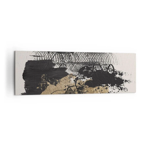 Impression sur toile - Image sur toile - Une peinture abstraite en noir et or avec des lignes et des structures dynamiques. - 160x50cm - Composer avec passion - Décoration murale moderne pour le salon et la chambre ARTTOR