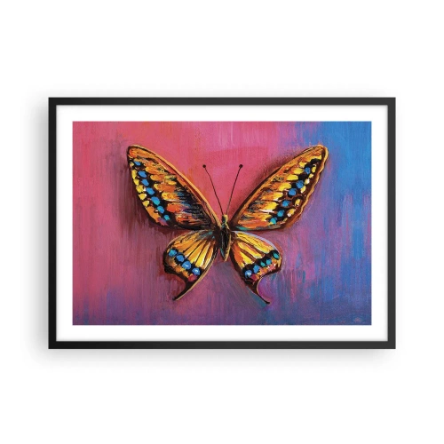 Affiche dans un cadre noir - Poster - Papillon coloré sur un fond abstrait - 70x50cm - Un joyau de la nature - Décoration murale moderne pour le salon et la chambre ARTTOR