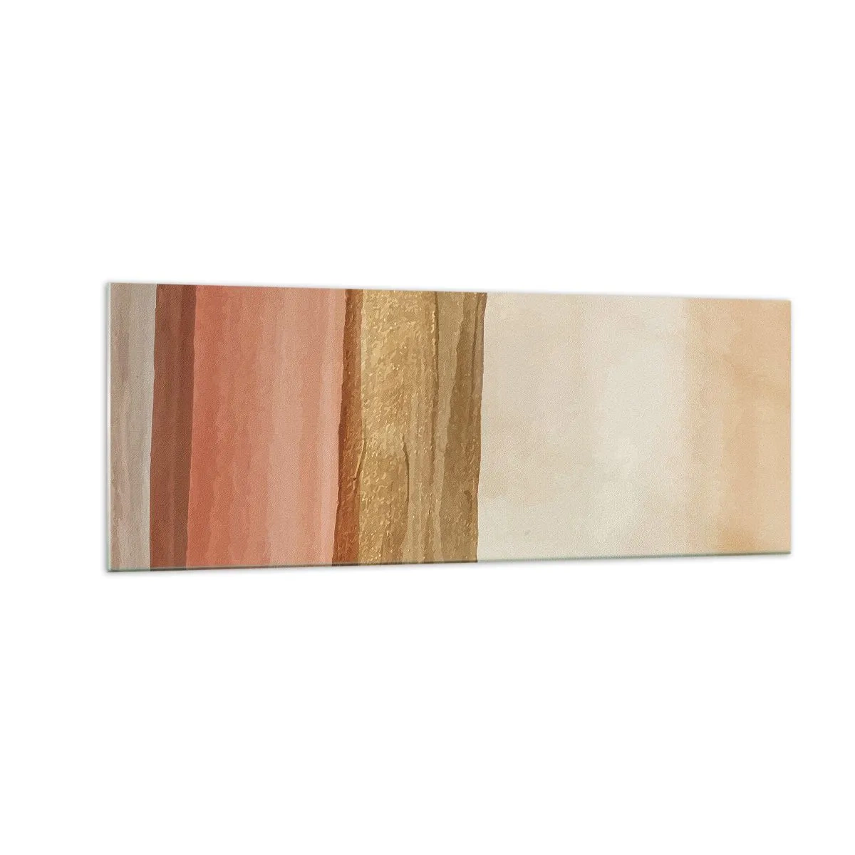 Impression sur verre - Image sur verre - Rayures abstraites dans les tons beige, or et rose sur toile - 140x50cm - Composition verticale - Décoration murale moderne pour le salon et la chambre ARTTOR