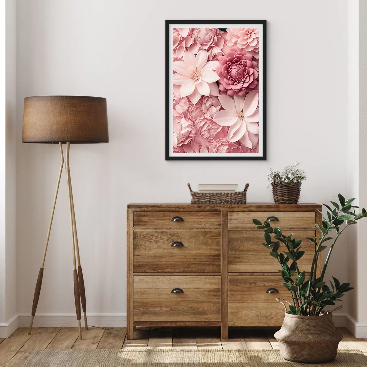 Affiche dans un cadre noir - Poster - Fleurs roses dans une composition élégante - 50x70cm - Dans les pétales roses - Décoration murale moderne pour le salon et la chambre ARTTOR