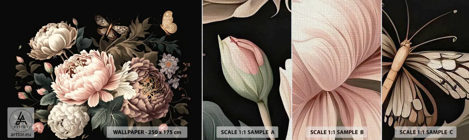 Échantillon de Papier Peint Premium Canvas - De style baroque - Botanique, Fleurs, Shabby-chic - 100x30 cm