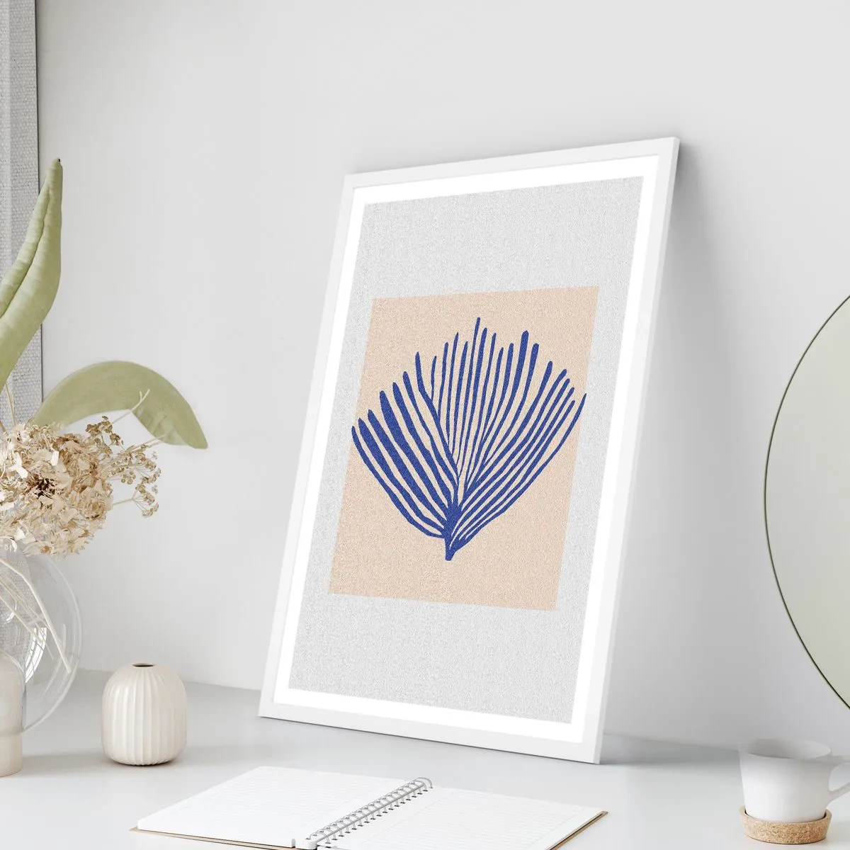 Affiche dans un cadre blanc - Poster - Éventail bleu - 40x50 cm