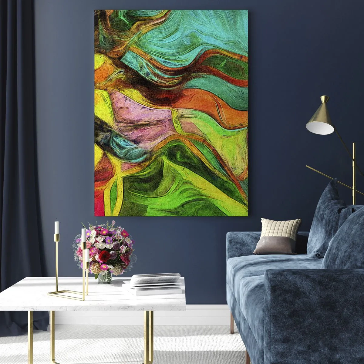 Impression sur verre - Image sur verre - Une composition abstraite avec des vagues intenses et multicolores. - 50x70cm - Le mouvement c'est la vie - Décoration murale moderne pour le salon et la chambre ARTTOR