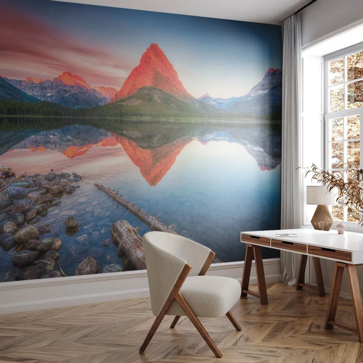 Papier peint sur mesure Autocollant Deluxe - Chaleur et fraicheur - Paysage, Montagnes, Forêt