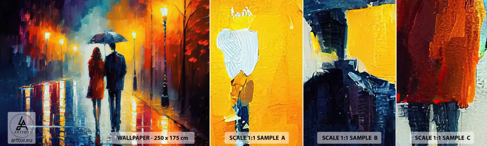 Échantillon De Papier Peint Standard Eco - Ensemble – une nuit colorée - Couple, Romantique, Marcher - 100x30 cm