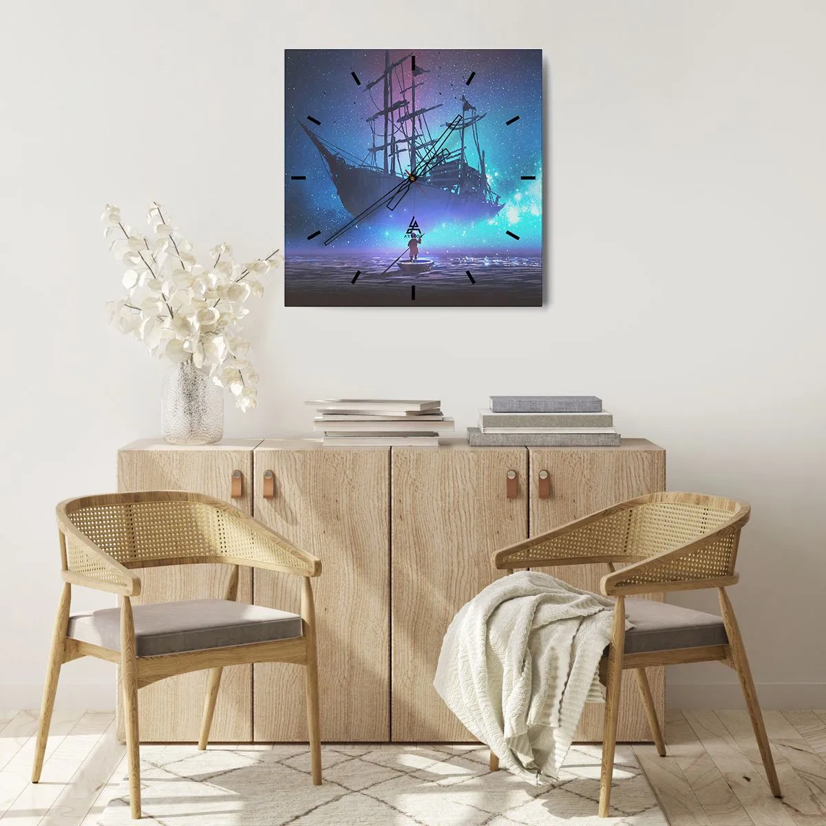 Horloge murale - Pendule murale - Un navire fantastique contre le ciel étoilé - 30x30cm - A la rencontre du mythe de la mer - Décoration murale moderne pour le salon et la chambre ARTTOR
