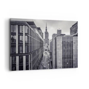 Impression sur toile - Image sur toile - Panorama de Varsovie avec vue sur le Palais de la Culture et les bâtiments environnants - 120x80cm - Vallée de Varsovie - Décoration murale moderne pour le salon et la chambre ARTTOR