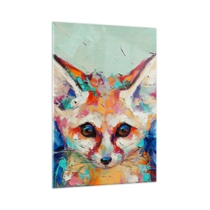 Impression sur verre - Image sur verre - Portrait coloré d'un renard aux yeux expressifs et aux coups de pinceau audacieux - 50x70cm - Etes-vous prêts pour moi? - Décoration murale moderne pour le salon et la chambre ARTTOR