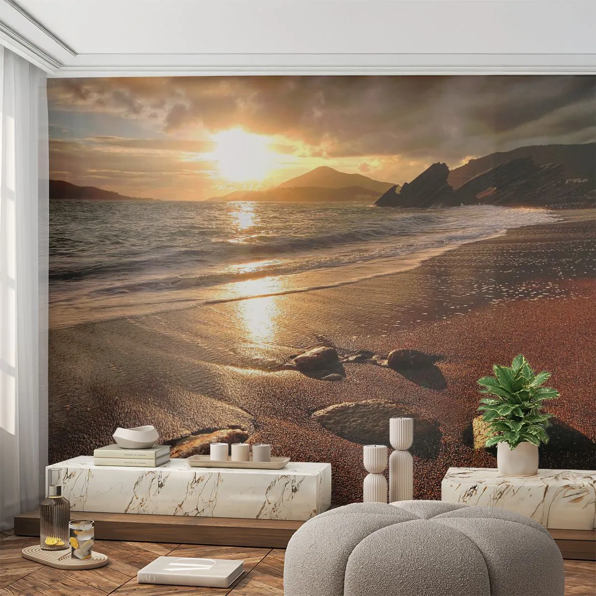 Papier Peint Autocollant Deluxe Sticker - Suivez le soleil sur les collines - Paysage, Mer, Coucher de soleil - 250x175 cm