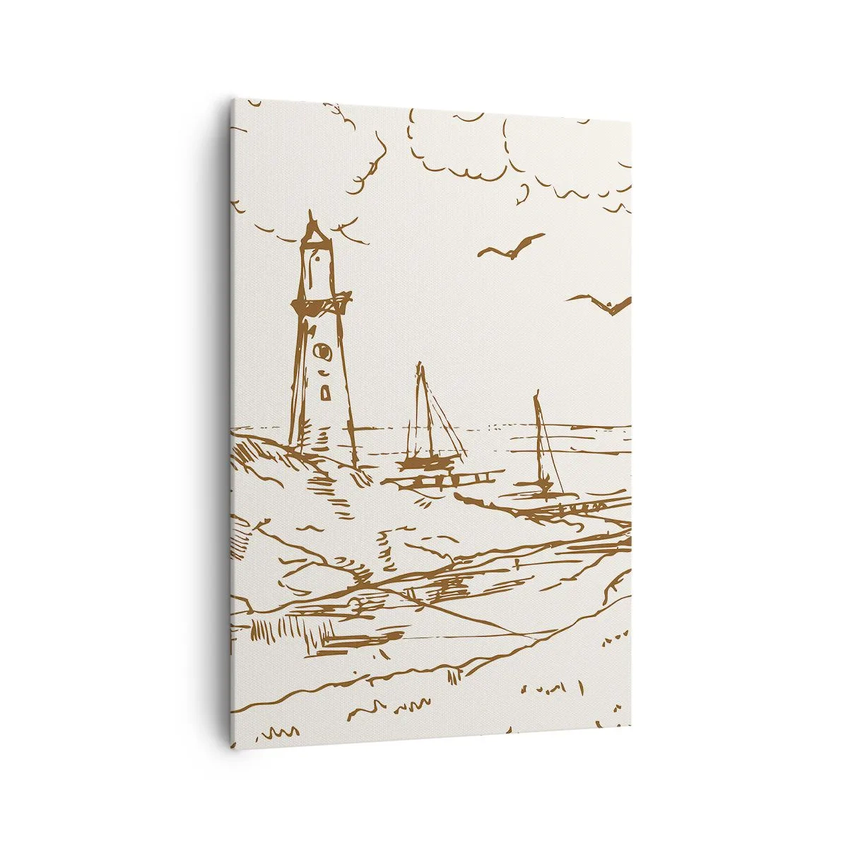 Impression sur toile - Image sur toile - Croquis d'un phare surplombant la mer - 70x100cm - Esquisse de souvenirs d'été - Décoration murale moderne pour le salon et la chambre ARTTOR