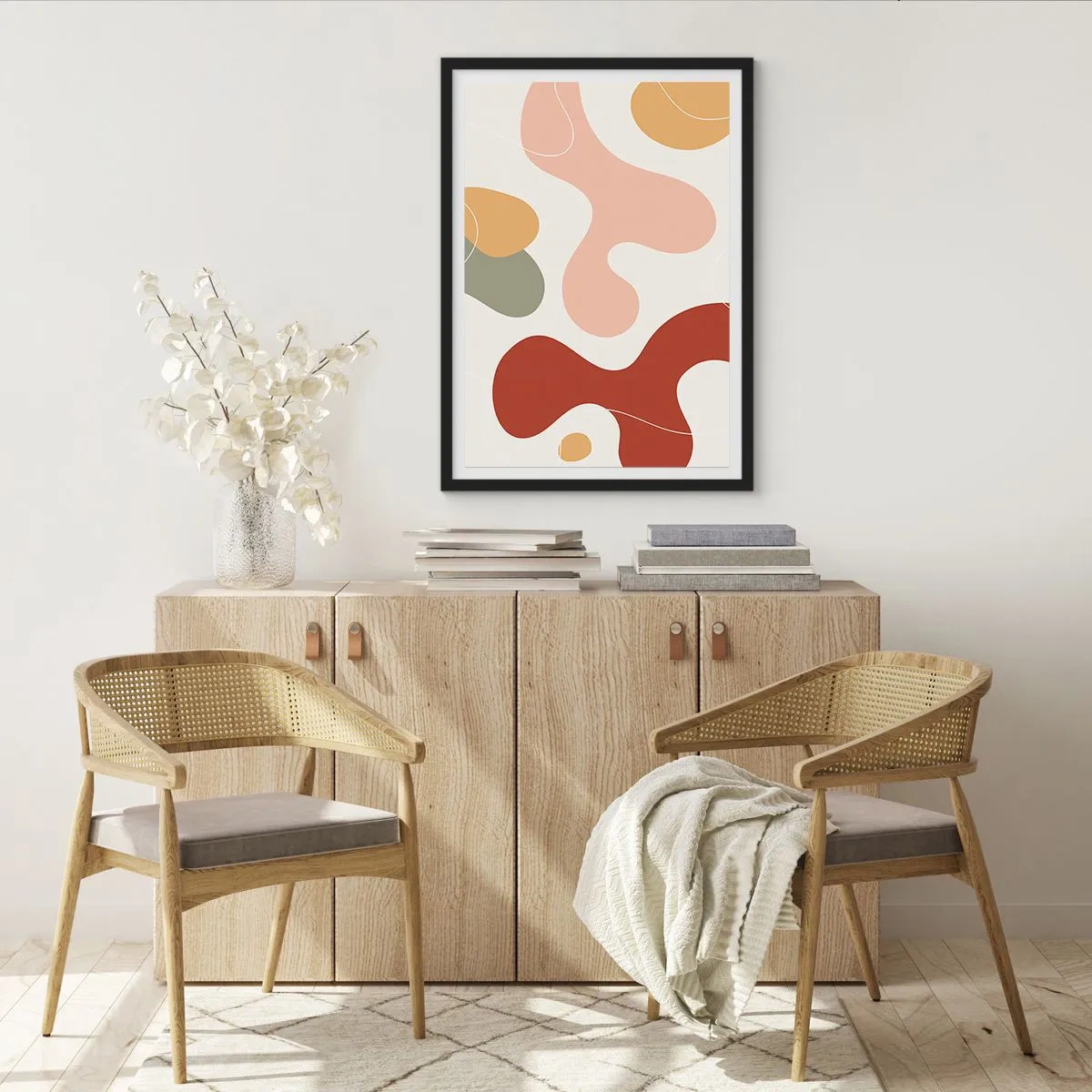 Affiche dans un cadre noir - Poster - Une composition abstraite aux tons pastel chauds. - 50x70cm - Entrelac - Décoration murale moderne pour le salon et la chambre ARTTOR