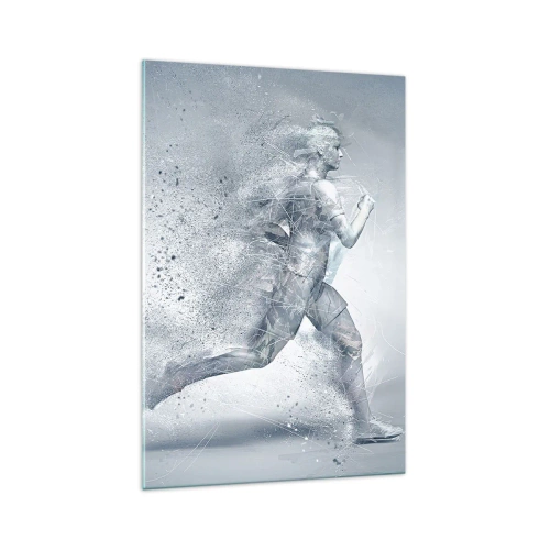 Impression sur verre - Image sur verre - Une figure dynamique courant dans un style abstrait - 70x100cm - Une énergie cristalline - Décoration murale moderne pour le salon et la chambre ARTTOR
