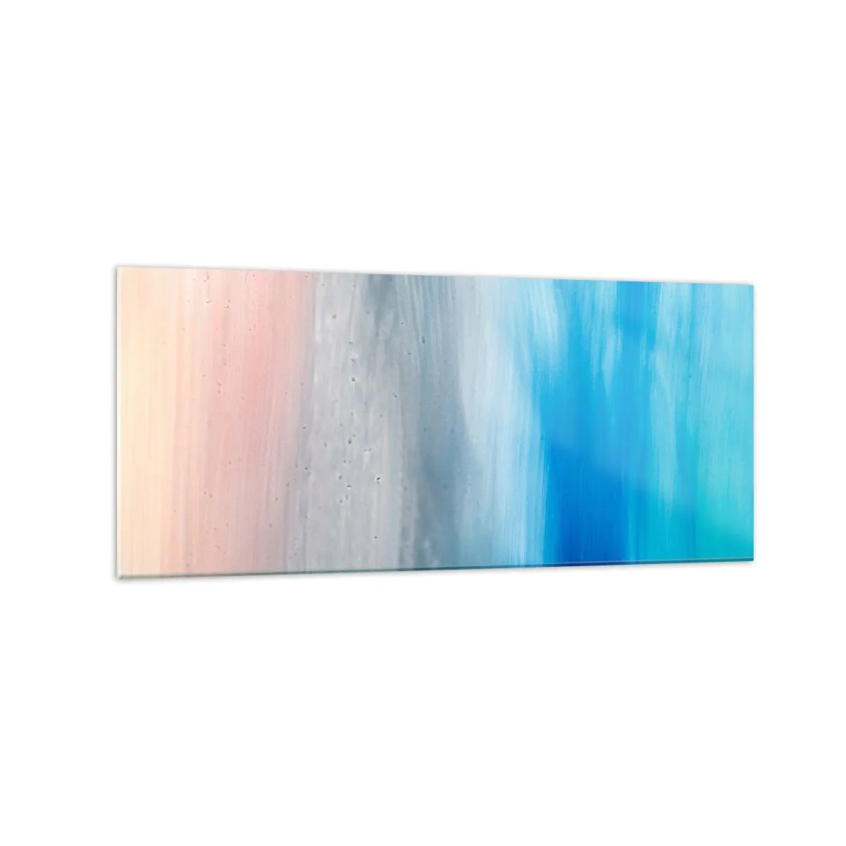 Impression sur verre - Image sur verre - Coups de pinceau abstraits dans des tons de bleu et de rose - 120x50cm - Éléments : air - Décoration murale moderne pour le salon et la chambre ARTTOR