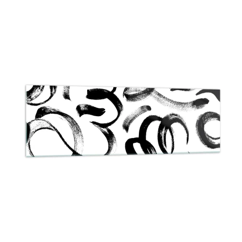 Impression sur verre - Image sur verre - Coups de pinceau abstraits noirs sur fond blanc - 160x50cm - Noir sur blanc - Décoration murale moderne pour le salon et la chambre ARTTOR