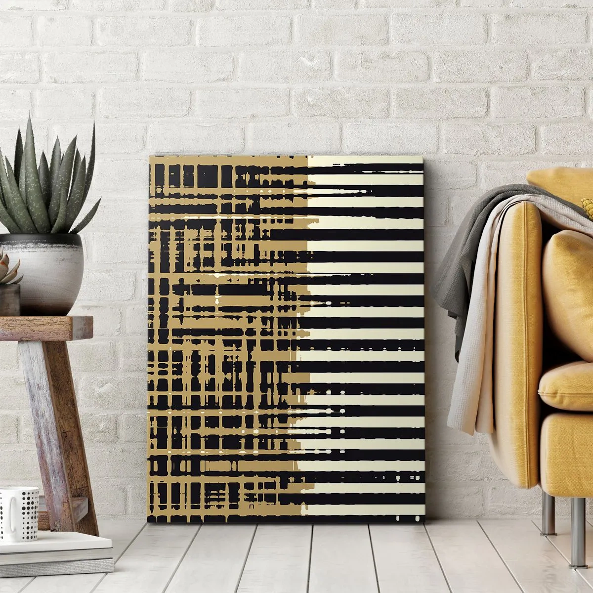 Impression sur toile - Image sur toile - Lignes abstraites en noir, beige et blanc - 80x120cm - Abstraction architecturale - Décoration murale moderne pour le salon et la chambre ARTTOR