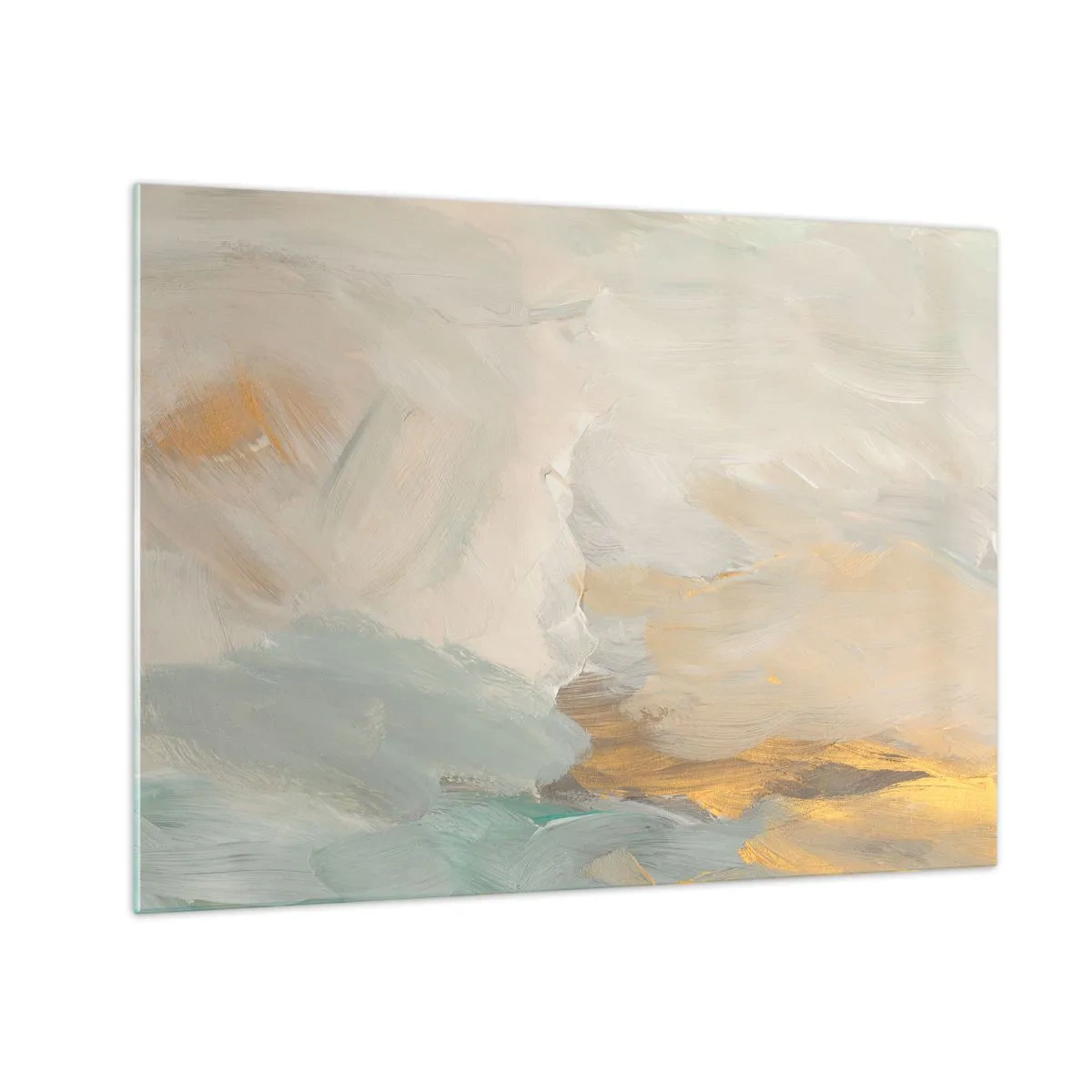 Impression sur verre - Image sur verre - Abstraction lumineuse avec des coups de pinceau délicats - 70x50cm - Abstraction – le pays de la douceur - Décoration murale moderne pour le salon et la chambre ARTTOR