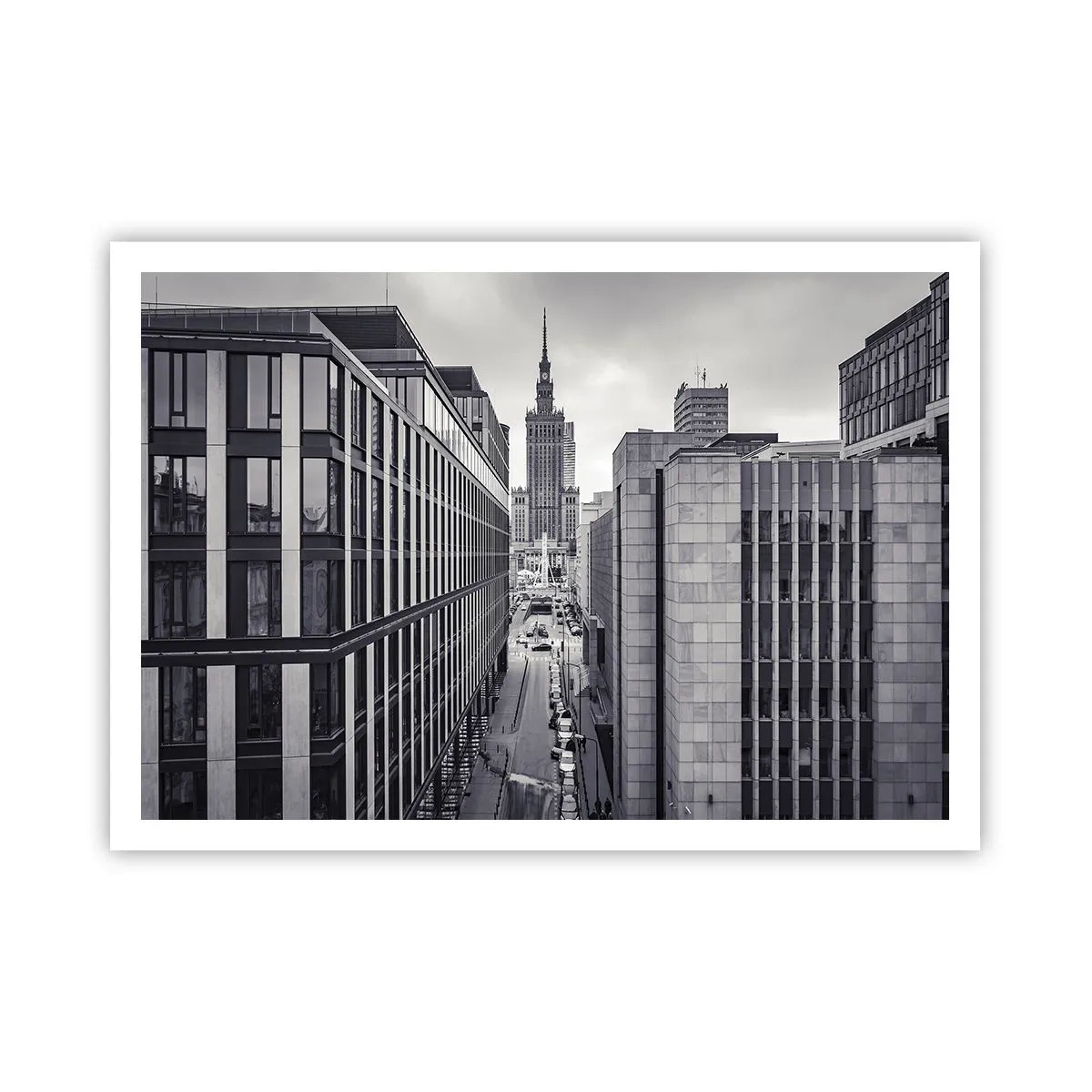 Affiche - Poster - Panorama de Varsovie avec vue sur le Palais de la Culture et les bâtiments environnants - 100x70cm - Vallée de Varsovie - Décoration murale moderne pour le salon et la chambre ARTTOR