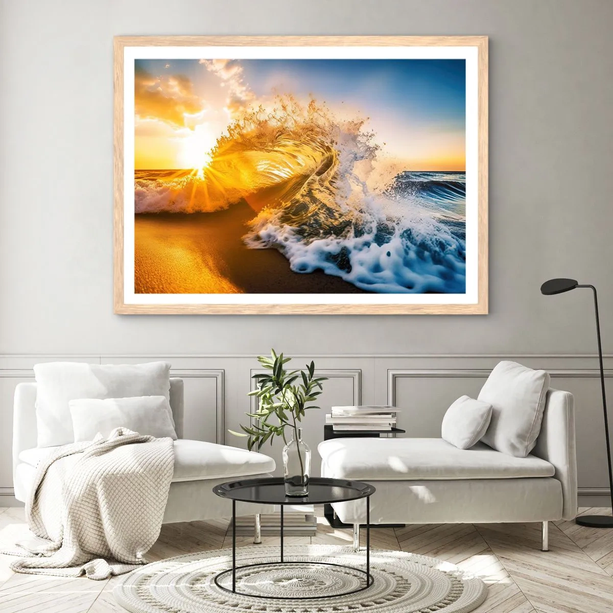 Affiche dans un chêne clair - Poster - S'amuser dans le sable - 100x70 cm