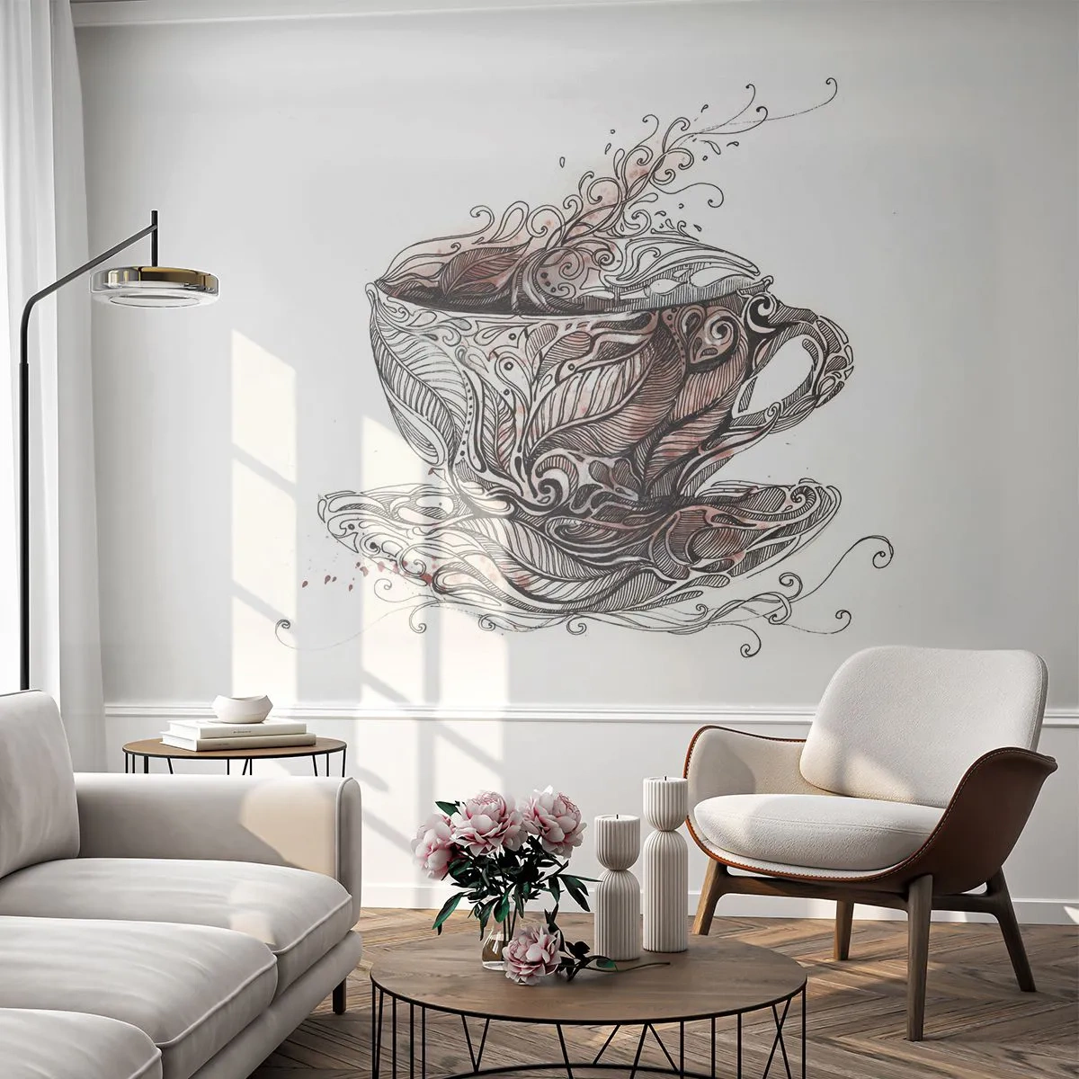 Papier Peint Autocollant Deluxe Sticker - Du thé, bon pour tout - Abstraction, Tasse, Expresso - 250x175 cm