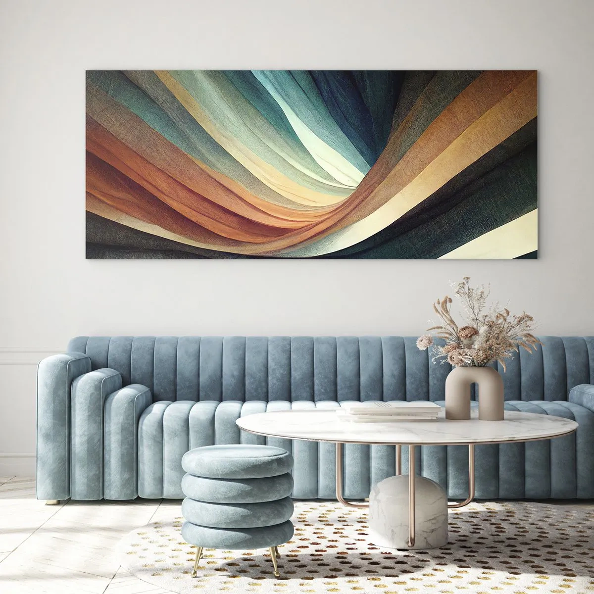 Impression sur verre - Image sur verre - Vagues abstraites dans des tons chauds et froids - 140x50cm - Tissé à partir de couleurs - Décoration murale moderne pour le salon et la chambre ARTTOR