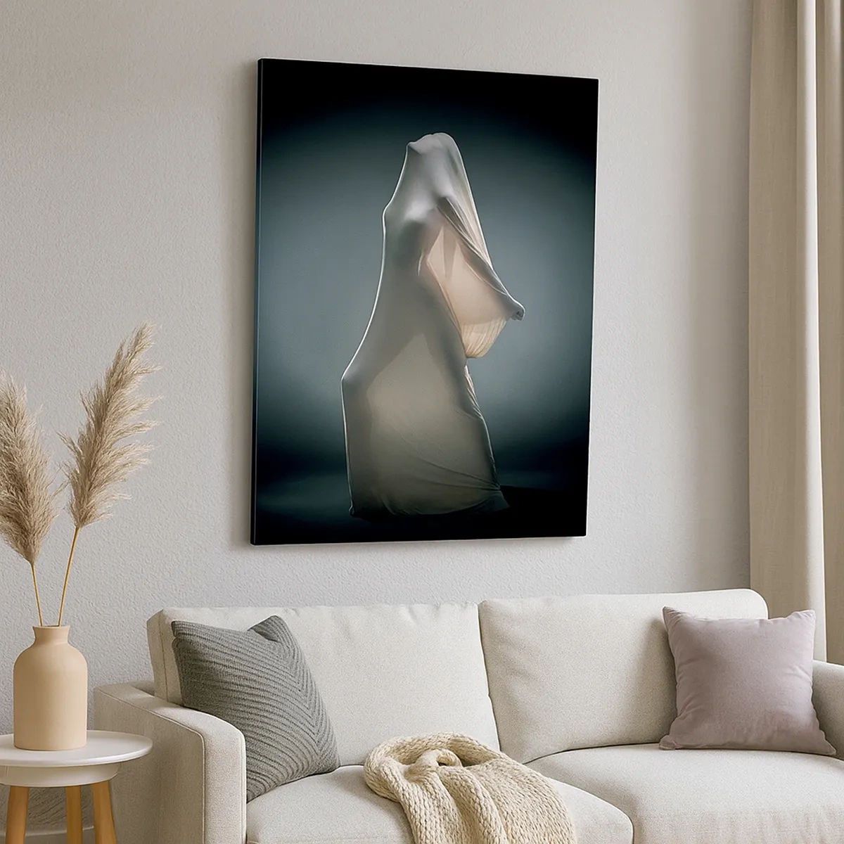 Impression sur toile - Image sur toile - Une figure en tissu blanc sur fond sombre - 50x70cm - Une soif secrète - Décoration murale moderne pour le salon et la chambre ARTTOR