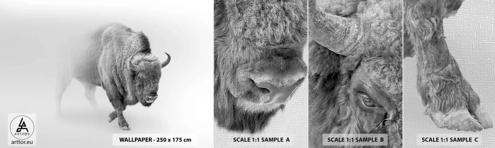 Échantillon de Papier Peint Premium Canvas - Roi de la prairie - Sage, Animaux, Bison - 100x30 cm