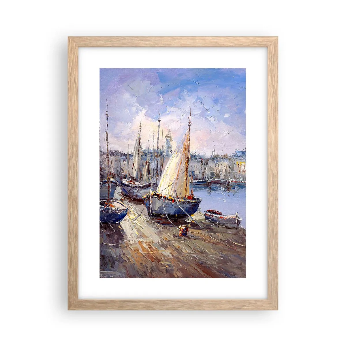 Affiche dans un chêne clair - Poster - Une ville au bord de la baie - 30x40 cm