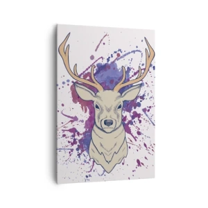Impression sur toile - Image sur toile - Portrait d'un cerf avec des taches abstraites en arrière-plan - 70x100cm - Courage et équilibre - Décoration murale moderne pour le salon et la chambre ARTTOR
