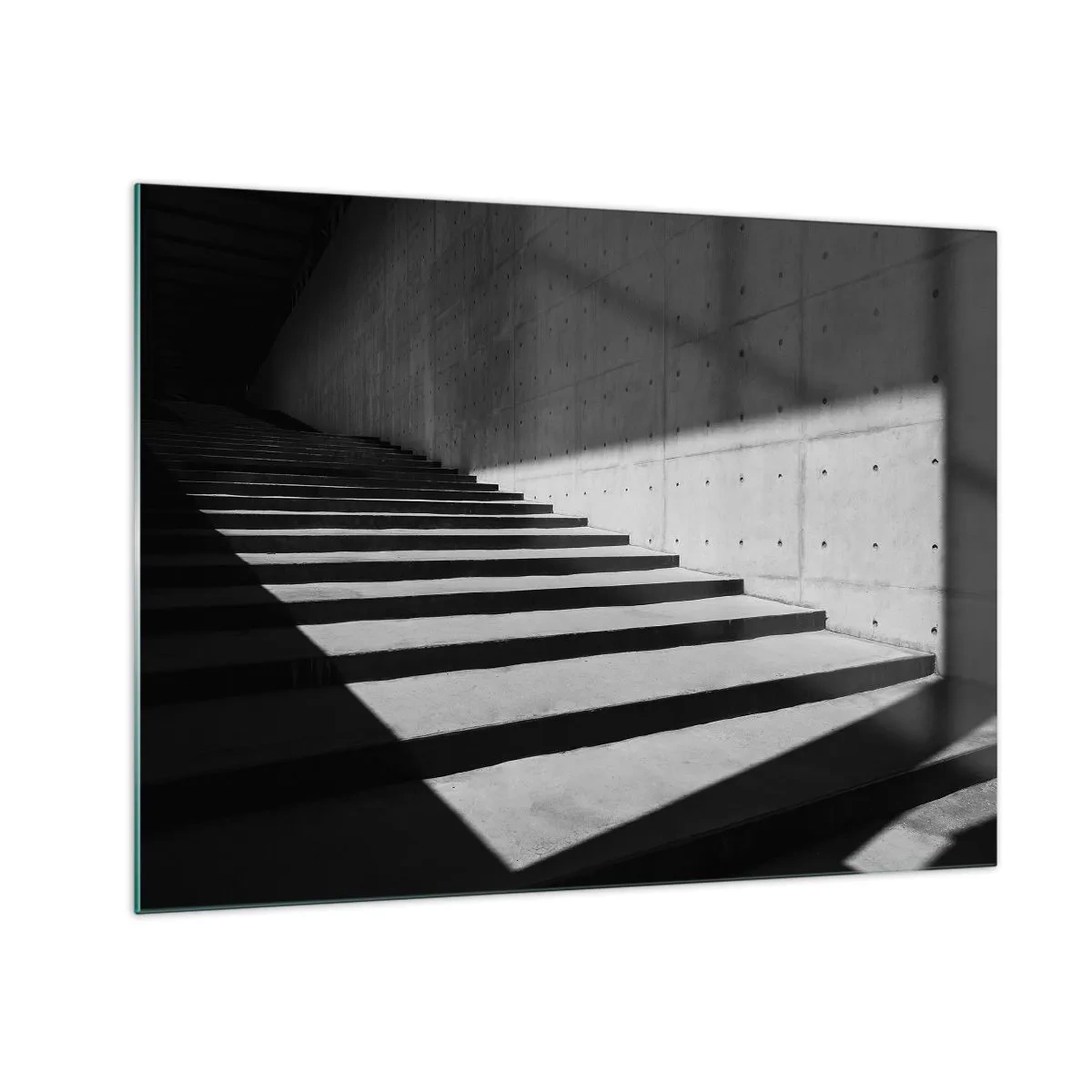 Impression sur verre - Image sur verre - Escaliers en béton dans une lumière vive et une ombre dans un style moderne - 70x50cm - La beauté brute du modernisme - Décoration murale moderne pour le salon et la chambre ARTTOR
