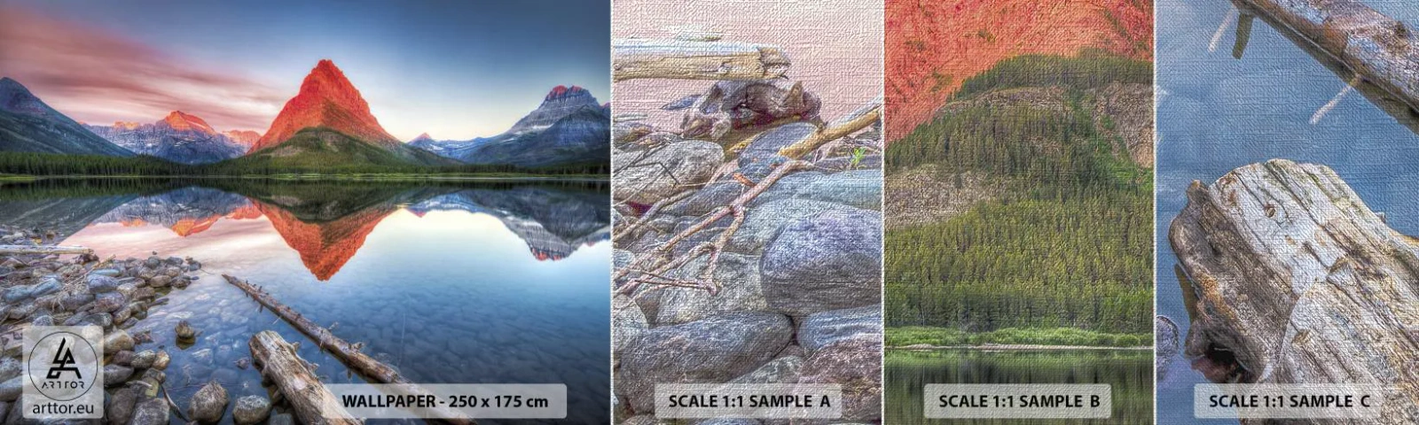 Échantillon de Papier Peint Premium Canvas - Chaleur et fraicheur - Paysage, Montagnes, Forêt - 100x30 cm