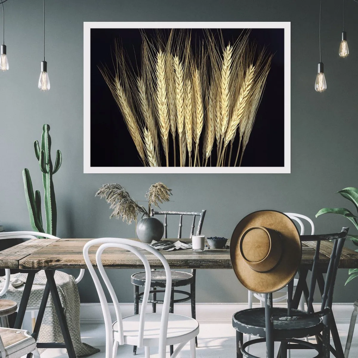 Affiche - Poster - Épis de blé sur fond noir dans un style rustique - 100x70cm - Magie rustique - Décoration murale moderne pour le salon et la chambre ARTTOR