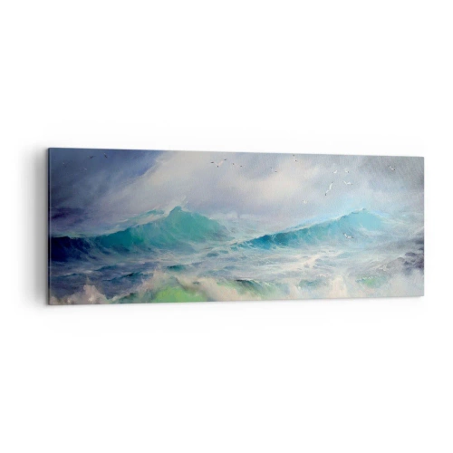 Impression sur toile - Image sur toile - De grosses vagues sur l'océan - 140x50cm - "Le tourbillon hurlait de triomphe..." - Décoration murale moderne pour le salon et la chambre ARTTOR