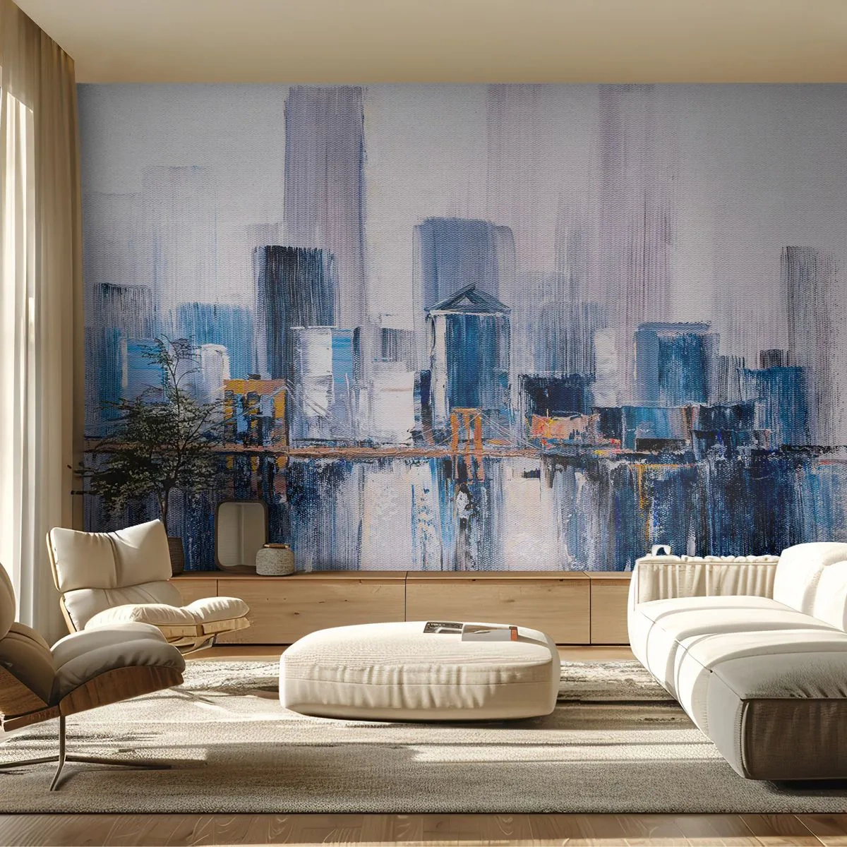 Papier Peint Photo Premium Sand - Impression new-yorkaise - Bâtiments, Morceau, Peinture - 250x175 cm