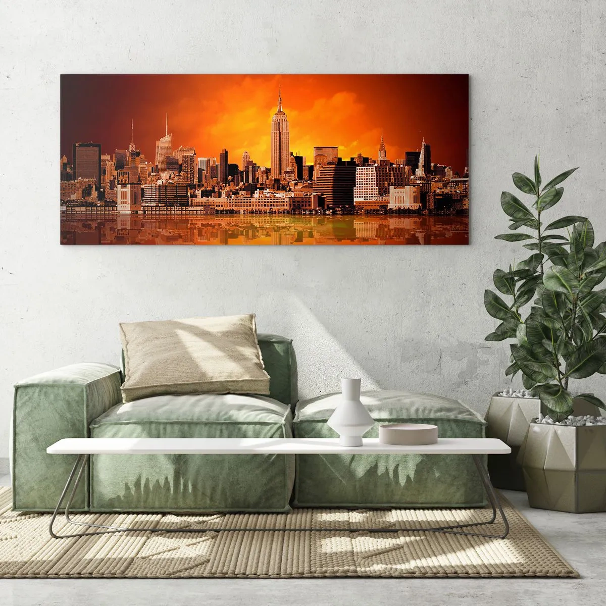 Impression sur verre - Image sur verre - Panorama de grande ville en jaune et bronze - 100x40 cm