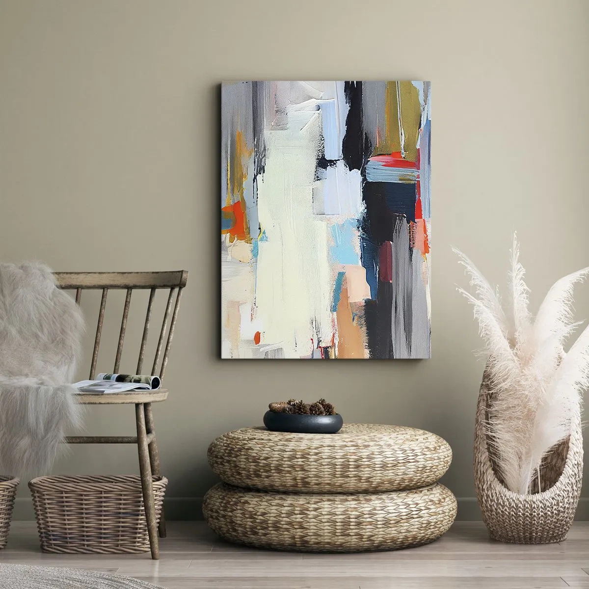 Impression sur toile - Image sur toile - Abstraction colorée avec des coups de pinceau dynamiques - 70x100cm - Y a-t-il une méthode ? - Décoration murale moderne pour le salon et la chambre ARTTOR