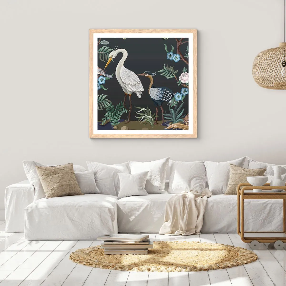 Affiche dans un chêne clair - Poster - Parade d'oiseaux - 40x40 cm