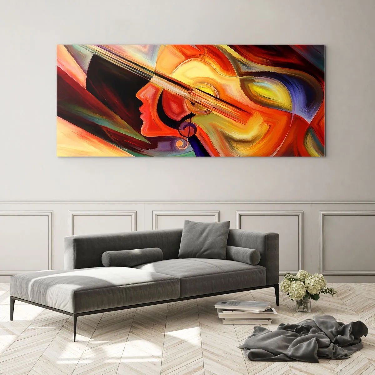 Impression sur verre - Image sur verre - Abstraction colorée inspirée de la musique et de la guitare - 120x50cm - Tout va bien - Décoration murale moderne pour le salon et la chambre ARTTOR