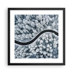 Affiche dans un cadre noir - Poster - À travers une forêt d'hiver - 40x40 cm