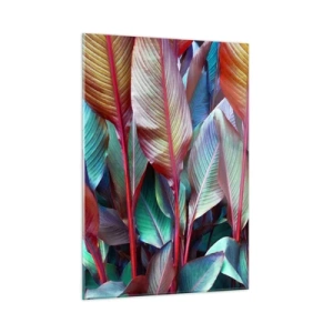 Impression sur verre - Image sur verre - Un fourré coloré de feuilles dans des tons de rouge, de vert et de violet - 50x70cm - Un fourré coloré - Décoration murale moderne pour le salon et la chambre ARTTOR