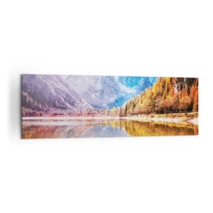 Impression sur toile - Image sur toile - Paysage de montagne d'automne avec un lac - 160x50cm - C'est déjà le printemps à la montagne - Décoration murale moderne pour le salon et la chambre ARTTOR