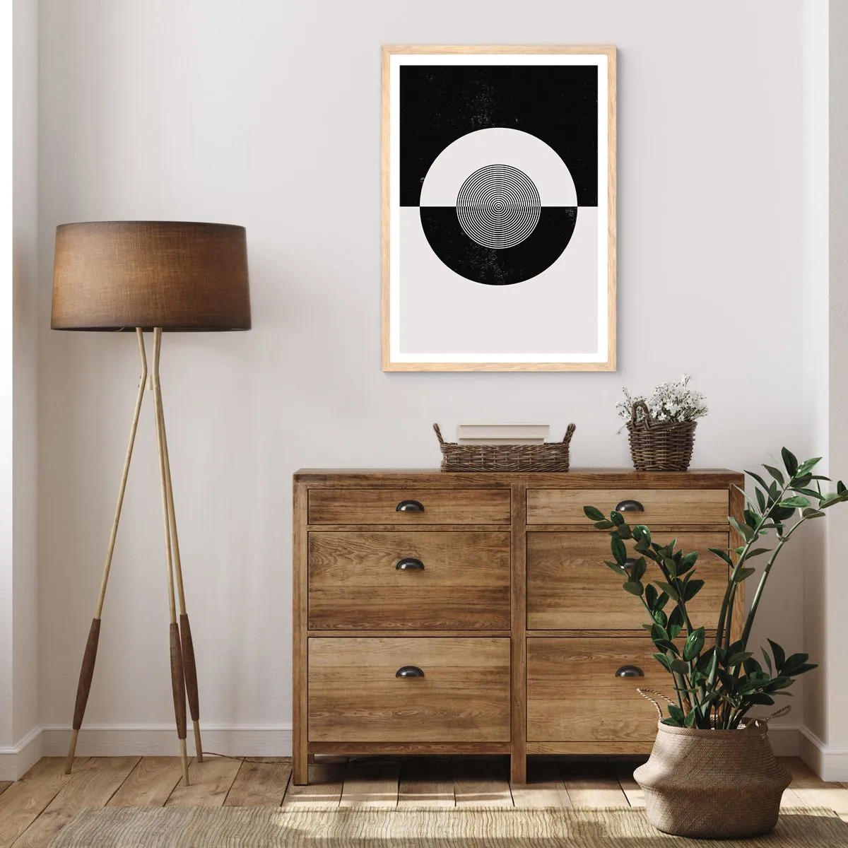 Affiche dans un chêne clair - Poster - Harmonie de noir et blanc - 61x91 cm