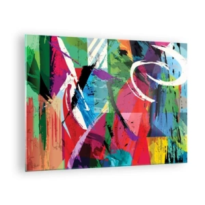 Impression sur verre - Image sur verre - Abstraction colorée avec des formes et des textures dynamiques - 70x50cm - Rapide, vif et bondissant - Décoration murale moderne pour le salon et la chambre ARTTOR