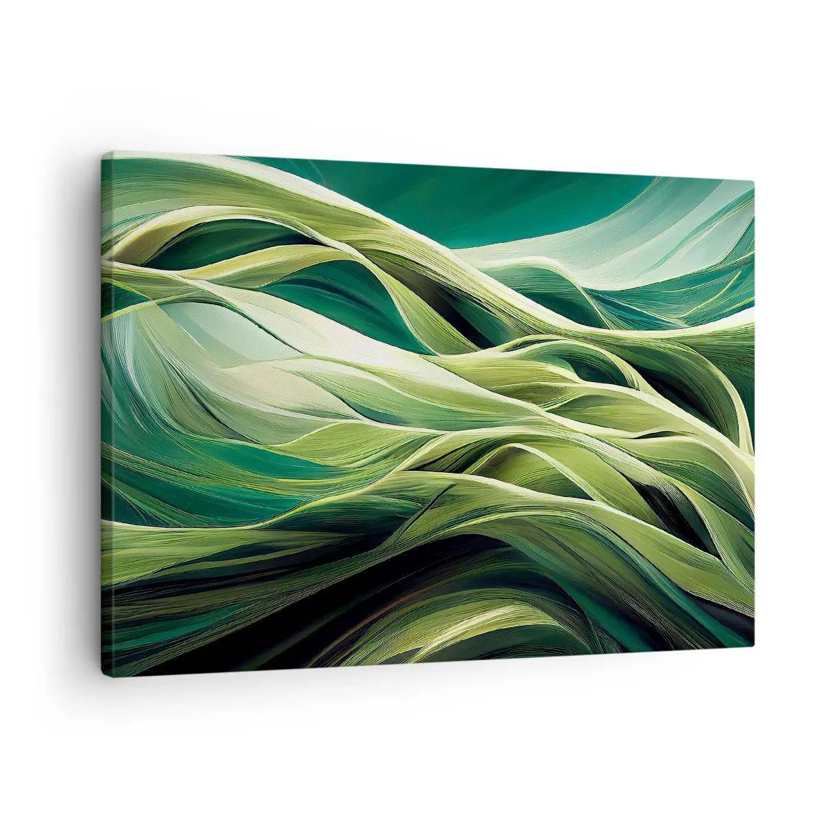 Impression sur toile - Image sur toile - Lignes dynamiques dans des tons de vert - 70x50cm - Jeu de vert abstrait - Décoration murale moderne pour le salon et la chambre ARTTOR