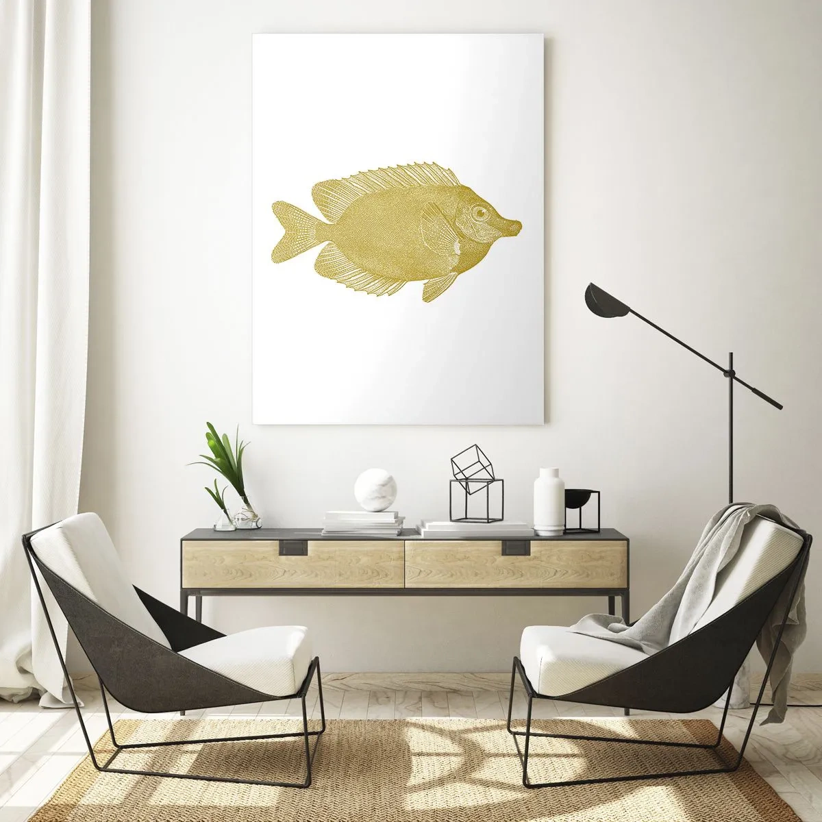 Impression sur verre - Image sur verre - Poisson rouge vintage sur fond clair - 80x120cm - Du poisson et c'est tout - Décoration murale moderne pour le salon et la chambre ARTTOR