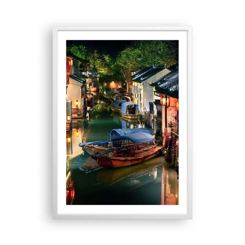 Affiche dans un cadre blanc - Poster - Soirée dans une rue chinoise - 50x70 cm