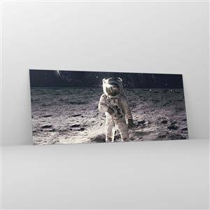 Impression sur verre - Image sur verre - Astronaute à la surface de la Lune avec la Terre en arrière-plan - 120x50cm - Salutations de la lune - Décoration murale moderne pour le salon et la chambre ARTTOR