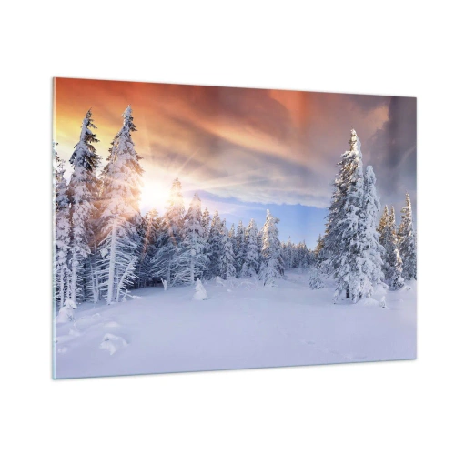 Impression sur verre - Image sur verre - Paysage d'hiver avec des arbres enneigés au coucher du soleil - 100x70cm - Un spectacle enneigé de la nature - Décoration murale moderne pour le salon et la chambre ARTTOR
