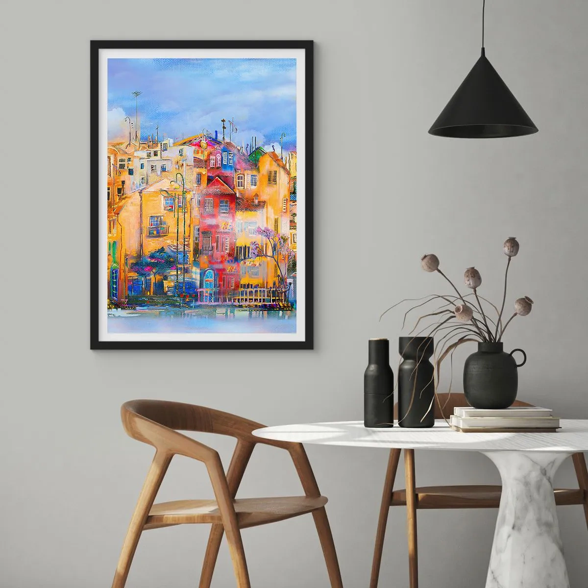 Affiche dans un cadre noir - Poster - Des immeubles colorés au style artistique - 50x70cm - Nous sommes ensemble - Décoration murale moderne pour le salon et la chambre ARTTOR
